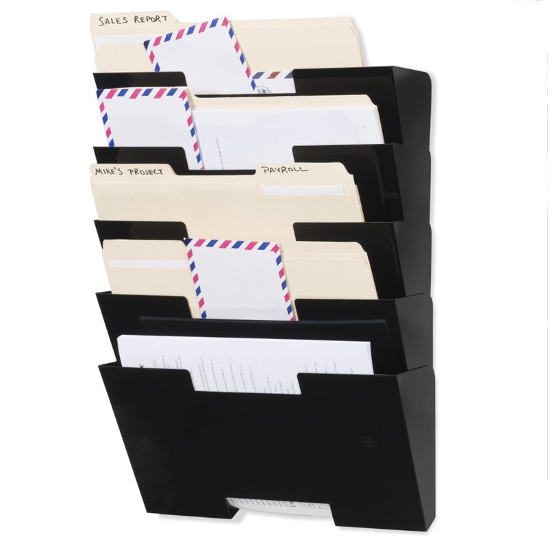 Wallniture Lisbon Wall Mounted File Holder Organizer, 5-Tier Metal Office Organization and Storage Rack, Wall Mount File Holder, Magazine Holder and Office Decor, Black - Image 1
